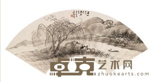 吴穀祥 1901年作 山水 扇面镜心 17.5X53cm